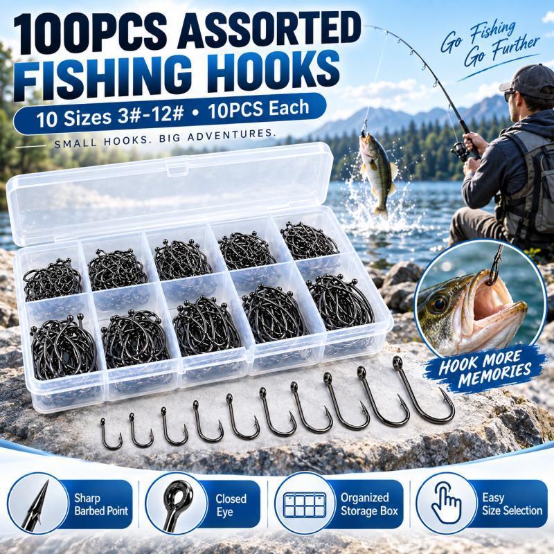 100PCS Barbed Fishing Hooks Se - Fishing Hook Assortment recension och pris